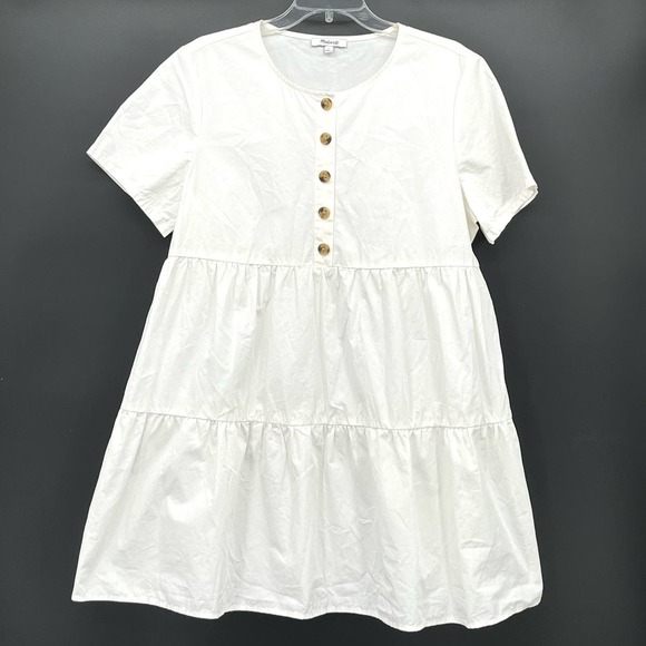 Madewell Button Front Short Sleeve Tiered Mini Dress White Size Large - Picture 5 of 9